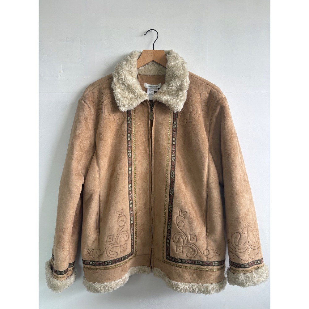 Coldwater Creek Vintage 70s Boho Faux Suede Sherpa Penny Lane Jacket Coat L